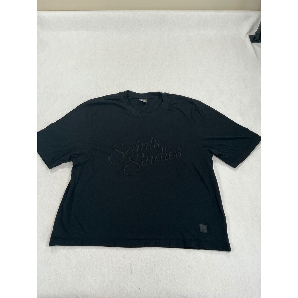 Saints Studio Black T-Shirt XL Tonal Raised Script Logo Short Sleeve Crew Neck